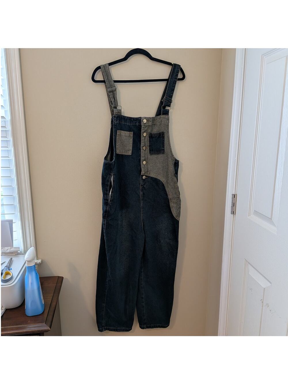 Fashion Wear Blue/Tan Pattern Patch Work Overalls